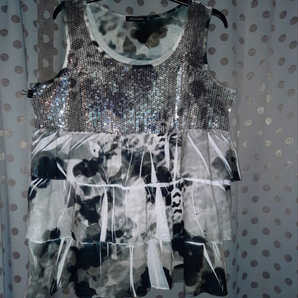 NOTATIONS Sequinned Ruffle Sleeveless Top Large